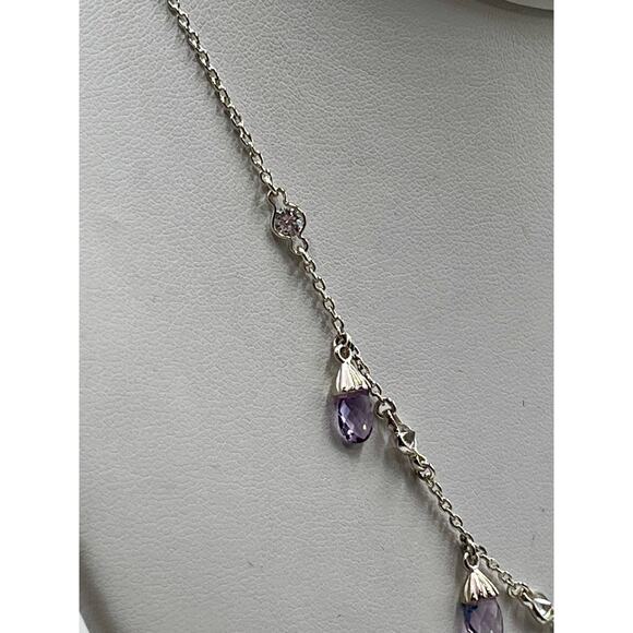 Signed L J Sterling Silver Amethyst Briolette Drop Necklace February Birthstone - Picture 8 of 13